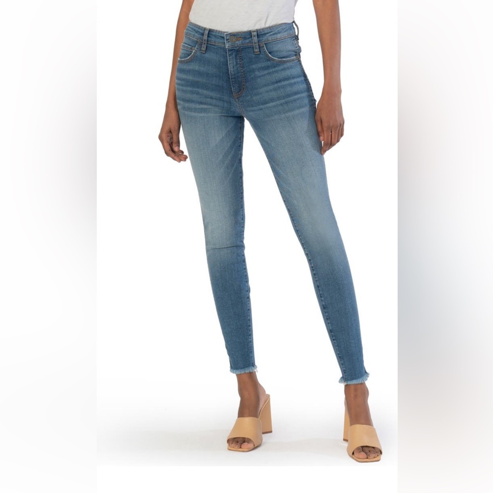 KUT From the Kloth Donna Fab Ab High Waist Frayed Ankle Skinny Jeans EUC